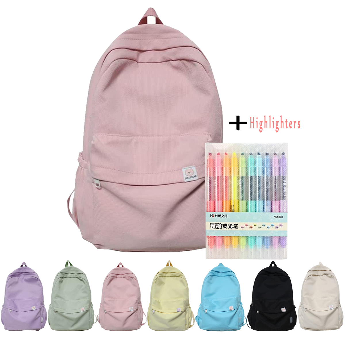 Kawaii Backpack 10 Colors Erasable Highlighters Aesthetic Backpacks