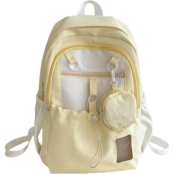 Kawaii Backpack Aesthetic Backpacks Back to School Supplies Double Shoulder Bag with Cute Star Removable Pouch Small Clear Front Pocket Large Capacity Fits 16" Laptop