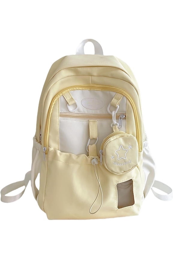 Kawaii Backpack Aesthetic Backpacks Back to School Supplies Double Shoulder Bag with Cute Star Removable Pouch Small Clear Front Pocket Large Capacity Fits 16" Laptop