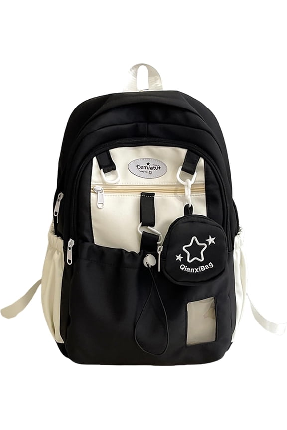 Kawaii Backpack Aesthetic Backpacks Back to School Supplies Double Shoulder Bag with Cute Star Removable Pouch Small Clear Front Pocket Large Capacity Fits 16" Laptop