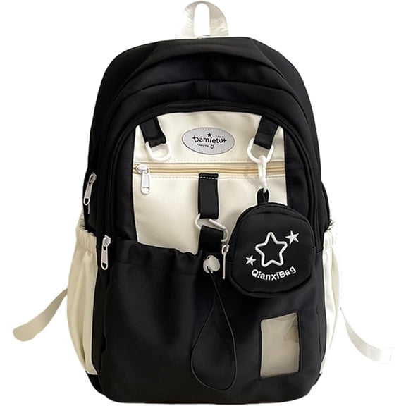 Kawaii Backpack Aesthetic Backpacks Back to School Supplies Double Shoulder Bag with Cute Star Removable Pouch Small Clear Front Pocket Large Capacity Fits 16" Laptop