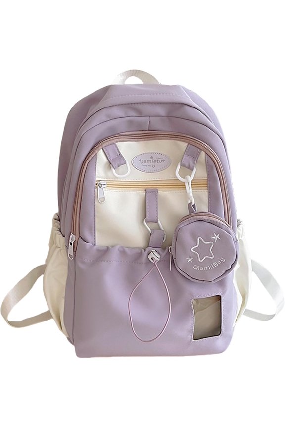 Kawaii Backpack Double Bag with Cute Removable Pouch Small Clear Front Pocket Large Capacity Fits 16" Laptop Dopamine Colors Daypack ()