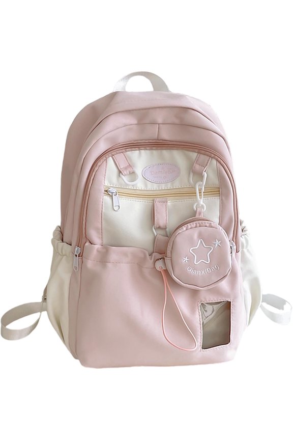 Kawaii Backpack Double Bag with Cute Removable Pouch Small Clear Front Pocket Large Capacity Fits 16" Laptop Dopamine Colors Daypack ()