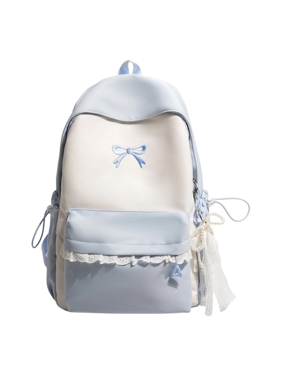 Kawaii Backpack Large Capacity Daily Bag with Pearl Lace Bow Aesthetic Bookbag