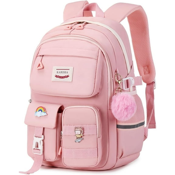Kawaii Backpack for School, Cute Multiple Pockets Backpack, Fashion Bookbag for Primary Elementary High School, Pink