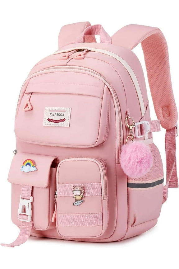 Kawaii Backpack for School, Cute Multiple Pockets Backpack, Fashion Bookbag for Primary Elementary High School, Pink