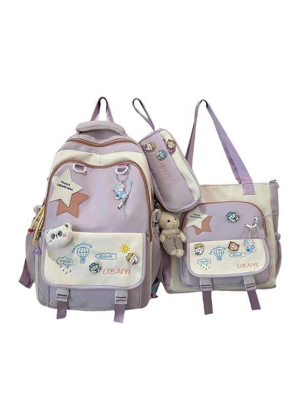 Kawaii Backpack with Cute Accessories, Waterproof, Lightweight Nylon, Casual with Charms, Adorable Large Capacity Backpack