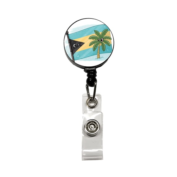 Kawaii Bahamas Flag Retractable Reel ID Badge Key Card Name Tag Holder with Clip
