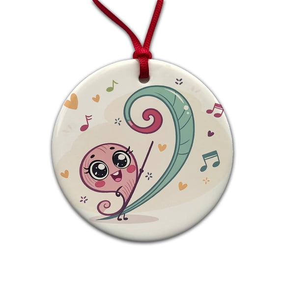 Kawaii Bass Clef Music Christmas Tree Holiday Round Ceramic Ornament