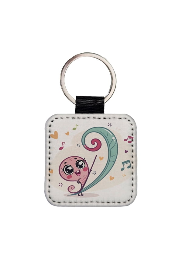 Kawaii Bass Clef Music Faux Leather Square Keychain