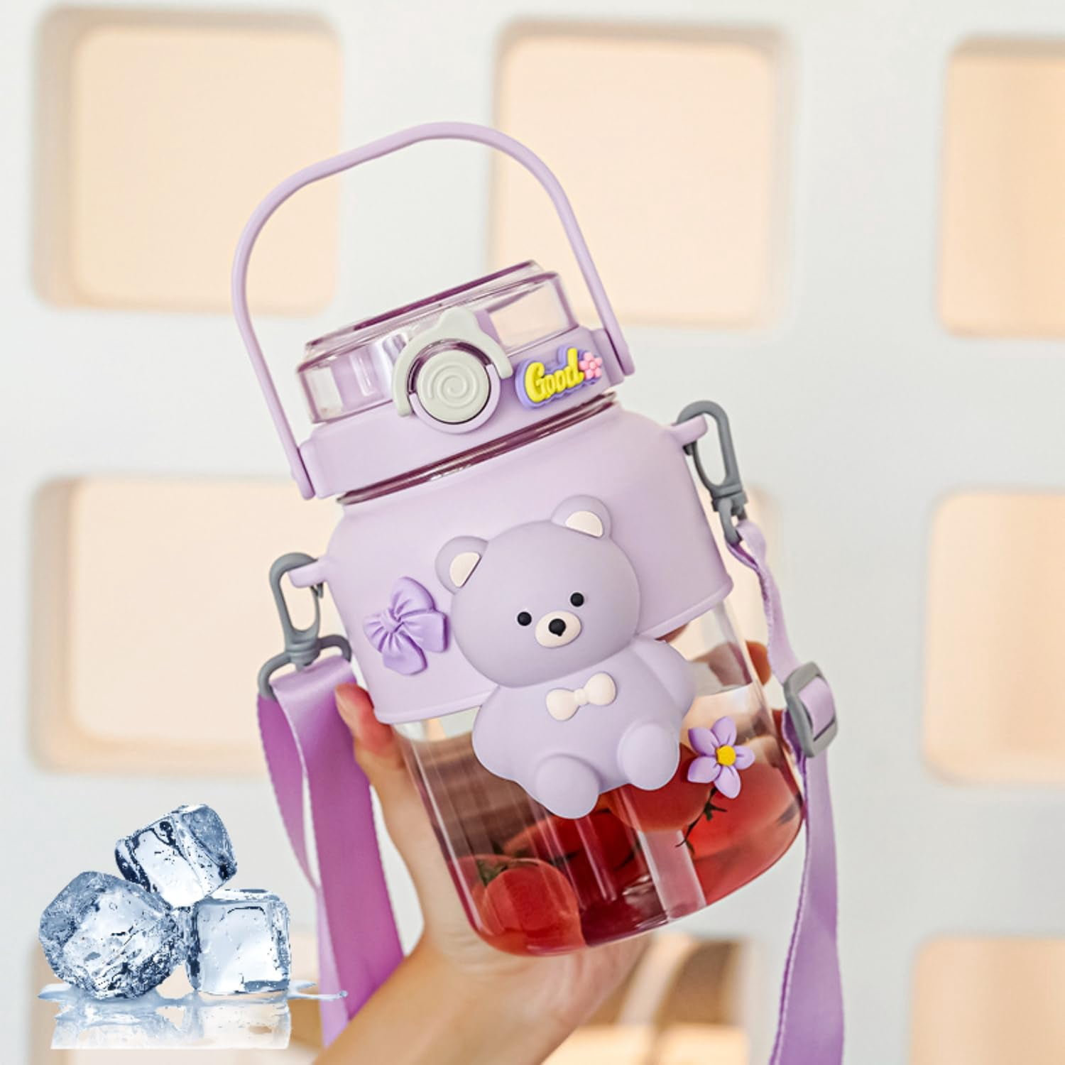 Kawaii Bear Water Bottle with Straw for ColdIced Water Leak-Proof Cute ...