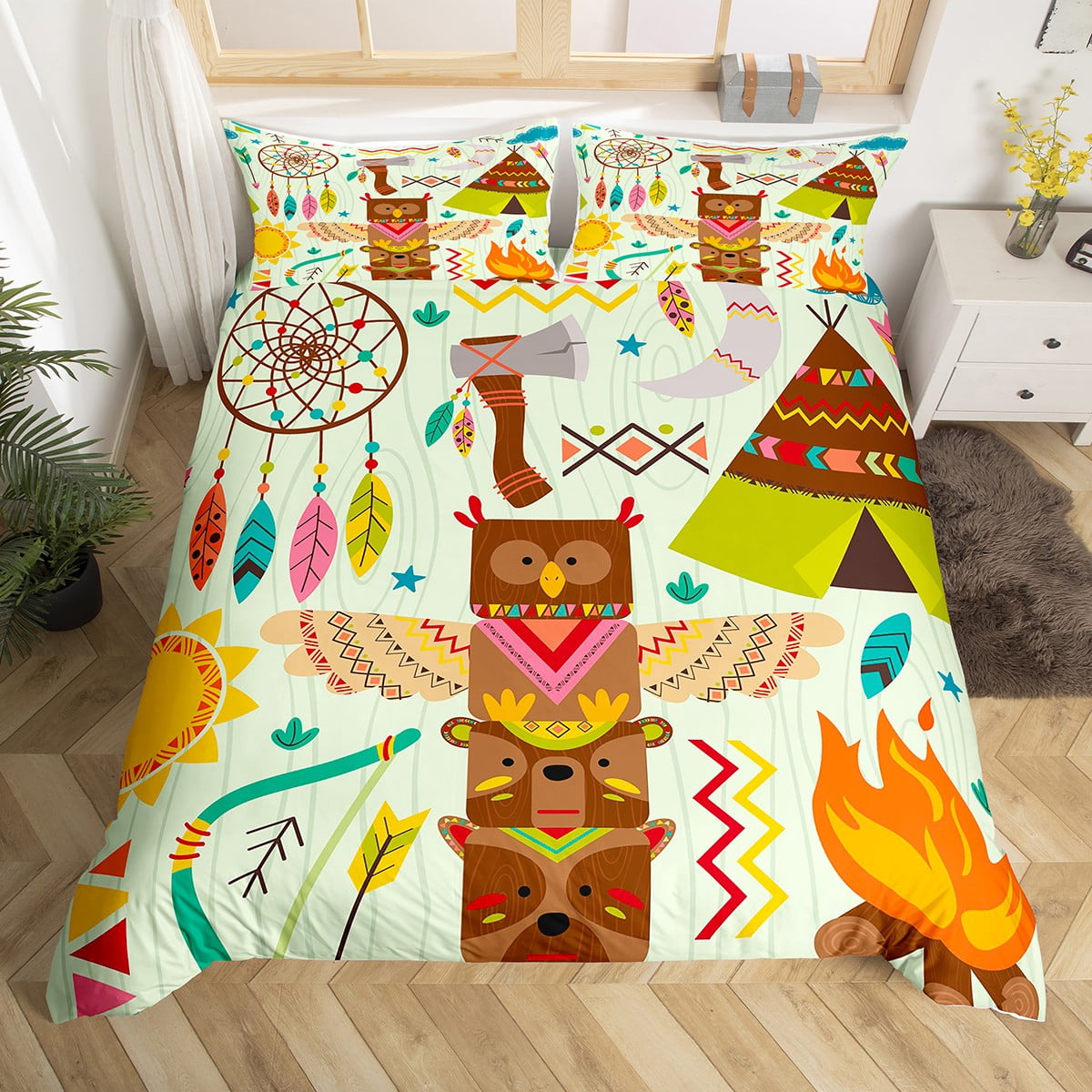 Kawaii Bedding Set Bohemian Indian Tent Duvet Cover Queen,African