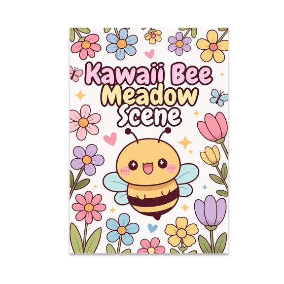 Kawaii Bee Meadow Scene - Kawaii Art Enthusiast - 13x19 Poster Print