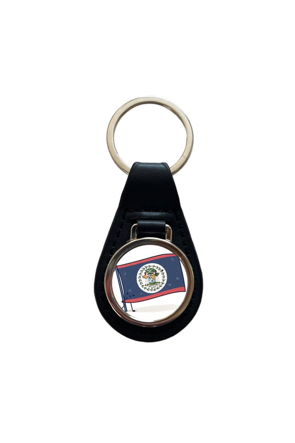 Kawaii Belize Flag Metal Black Leather Keychain