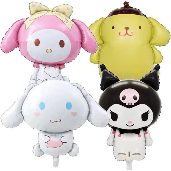 Kawaii Birthday Party Balloons, Foil, 4 Count