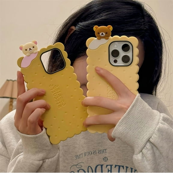 Kawaii Biscuit Bear Rilakkuma Soft Case Cover For iPhone 16 Pro Max 15 14 13 Pro