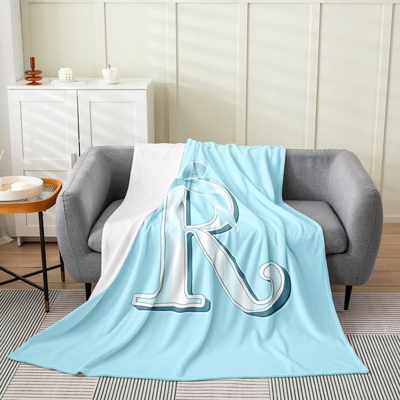 Kawaii Blue Bow Kids Fleece Throw Blanket,Boys Girls Queen,Letter R Flannel Blanket Plush Fuzzy,Monogrammed Soft for Bed Couch Chair,Cute Coquette Bow Knot Initial R 30" x 40"