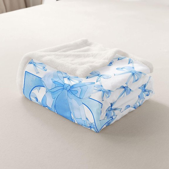 Kawaii Blue Bow Throw Blanket Fuzzy Cute Dreamy Initial T 30" x 40"