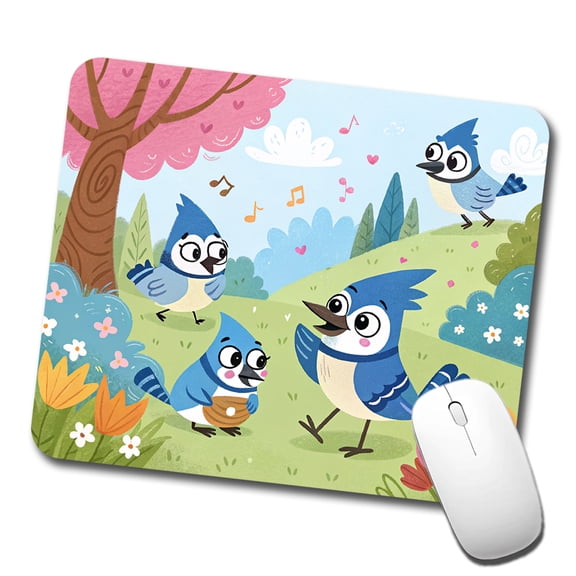 Kawaii Blue Jays Birds Mouse Pad Low Profile Gaming Mat