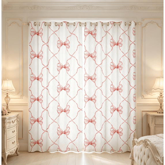 Kawaii Bow 30%-50% Blackout Curtains Cute Bowknot Window Curtains 42"Wx84"L Teen Room Decor,Pink Girly Bow Curtains & Drapes Fantasy Princess Bow Tie Window Treatments 2 Panels