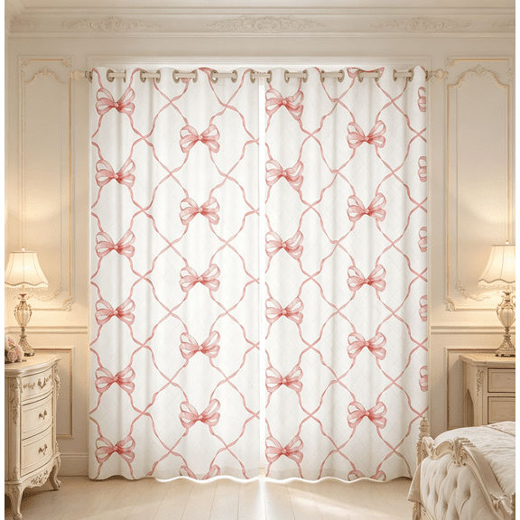 Kawaii Bow 30%-50% Blackout Curtains Cute Bowknot Window Curtains 42"Wx84"L Teen Room Decor,Pink Girly Bow Curtains & Drapes Fantasy Princess Bow Tie Window Treatments 2 Panels