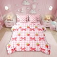 thumbnail image 1 of Kawaii Bow Knot Bedding Set Full Size, Cute Strawberry Fruits Soft Comforter Set, Bows Grid Women (Comforter+Fitted+Flat Sheet+2 Pillowcases+2 Throw Pillow Covers) 7 Pieces Bed Set, 1 of 5