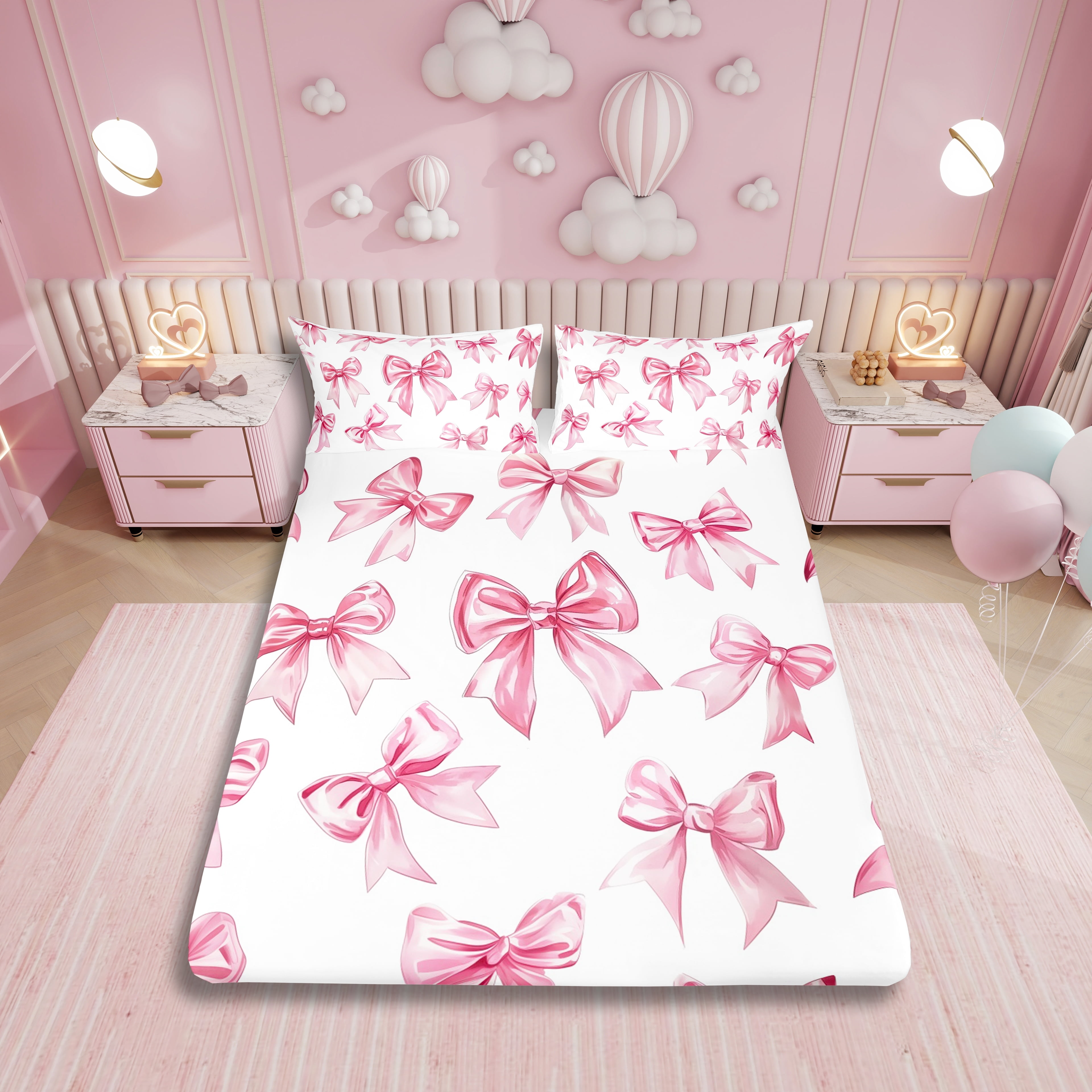 Kawaii Bowknot Girls Bedding Set Dreamy Princess Style Bed Sheets Full