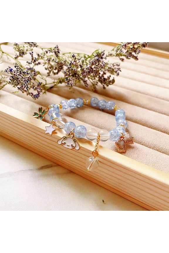 Kawaii Bracelets Kuromi Cinnamoroll Crystal Beads Bracelet Set Cute Cartoon Elastic Beaded Pearl Bracelets Jewelry for Women Bff Friendship Christmas Stocking Stuffers for Women Girls