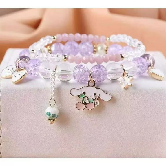 Kawaii Bracelets Kuromi Cinnamoroll Crystal Beads Bracelet Set Cute Cartoon Elastic Beaded Pearl Bracelets Jewelry for Women Girls Friendship Christmas Stocking Stuffers for Women