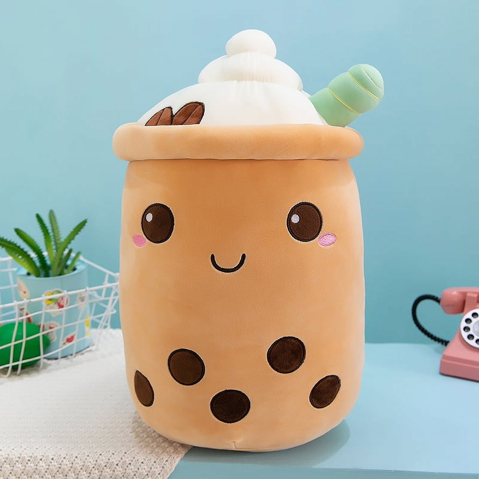 Kawaii Bubble Tea Cup Stuffed Animal Face Boba Soft Pillow Fruit Drink  Apple Pink Strawberry Milk Tea Kids Gift,25CM 