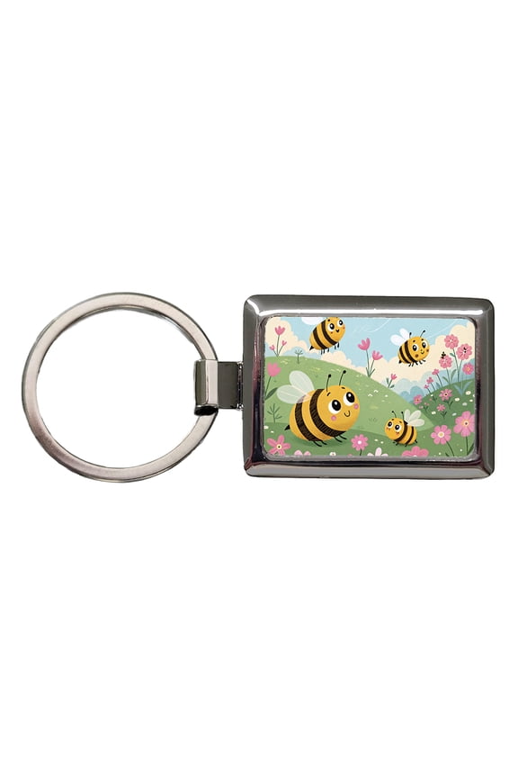 Kawaii Bumble Bees Metal Rectangle Keychain