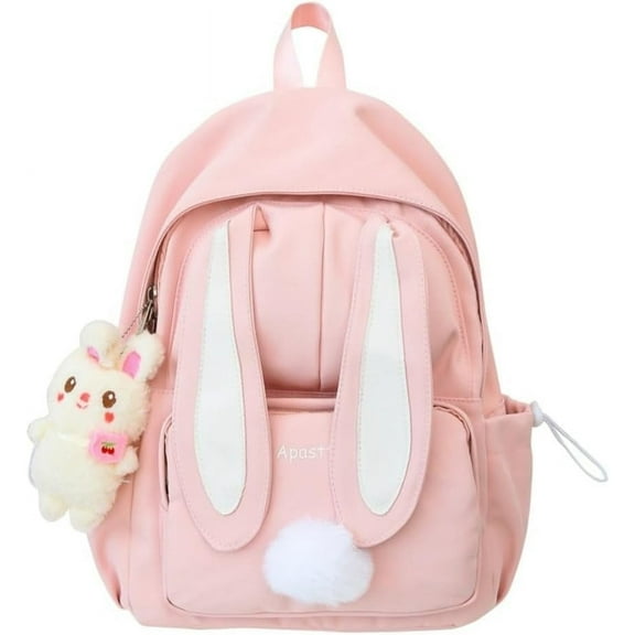 Kawaii Bunny Ear Backpack for School Daypack for Travel Bookbag with Cute Pendant (Blue)