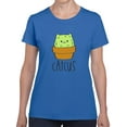 thumbnail image 1 of Kawaii Cactus Kitty Face Graphic Women Royal Blue T-Shirt, Female Small, 1 of 4