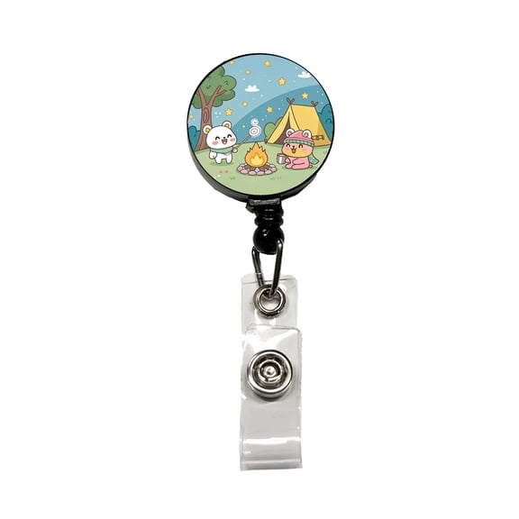 Kawaii Camping Campfire Tent Retractable Reel ID Badge Key Card Name Tag Holder with Clip