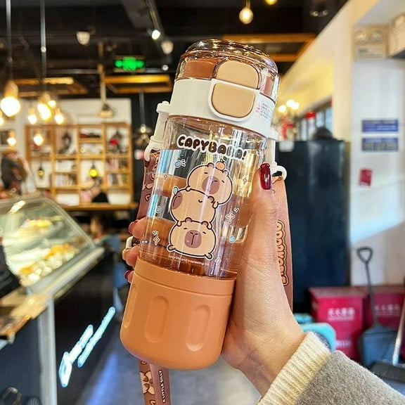 Kawaii Capybara Water Bottle With Straw For Children School Cute Tumbler Aesthetic Tritan Drinking Bottle Gift BPA Free kapibara Drinkware Plastic