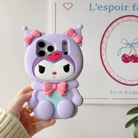 Kawaii Cartoon 3D Kuromi Leg Bracket Phone Case For iPhone 17 16 15 14 13 12 Pro Max Plus 17 Pro 16e Shockproof Cute Phone Cover