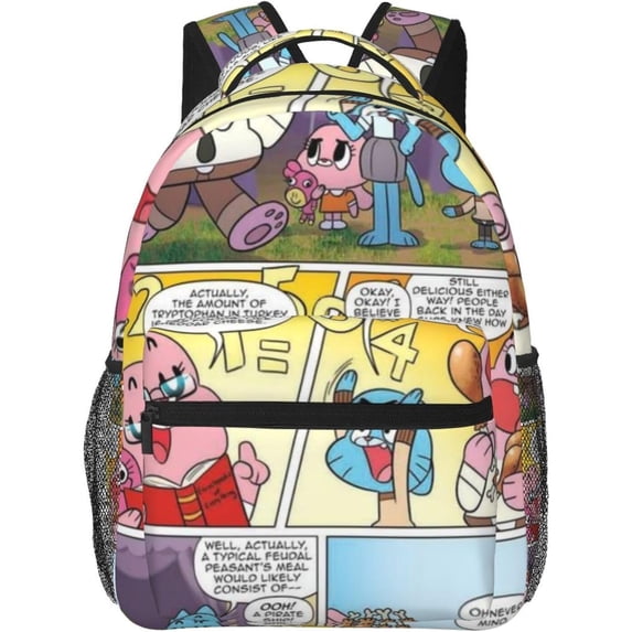 Kawaii Cartoon Backpack The Amazing Anime World Of Gumball Pattern Backpack Lightweight Durable Travel Laptop Backpack Cartoon Anime Fans Gift