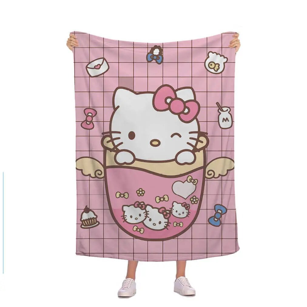 Kawaii Cartoon Hello Kittys Blanket Sanrios Camping Travel Summer Air