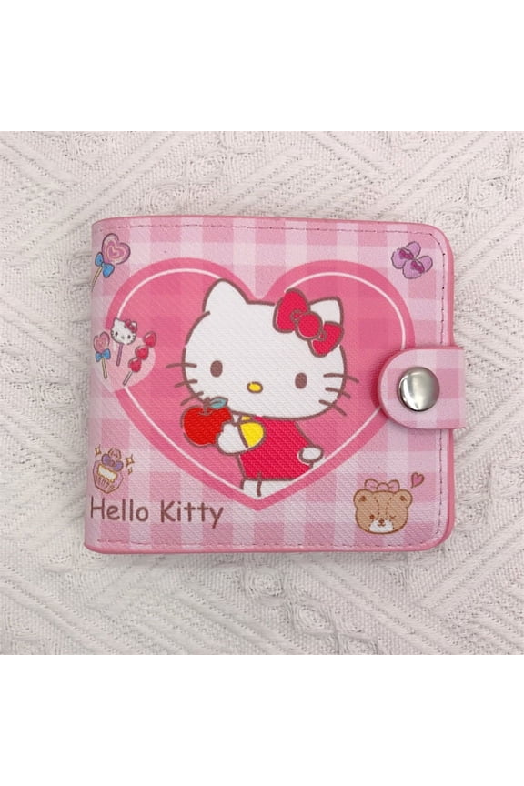 Kawaii Cartoon PU Leather Wallet Sanrio Hello Kitty Cinnamoroll Casual Short Wallet Cute Anime Button Card Holder Coin Purse