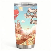 Kawaii Castle & Heart Balloon Valentine Tumbler, Hot Cold Insulated Stainless-Steel Mug, Romantic Gift for Girlfriend or Wife
