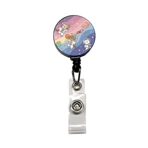 Kawaii Cat Astronauts Retractable Reel ID Badge Key Card Name Tag Holder with Clip