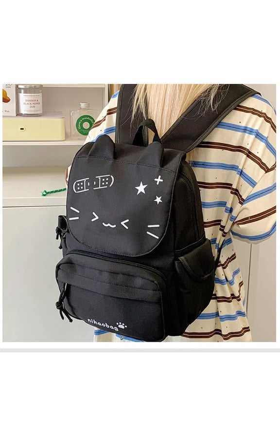 Kawaii Cat Backpack with Cartoon Print, Large Capacity Travel Gifts