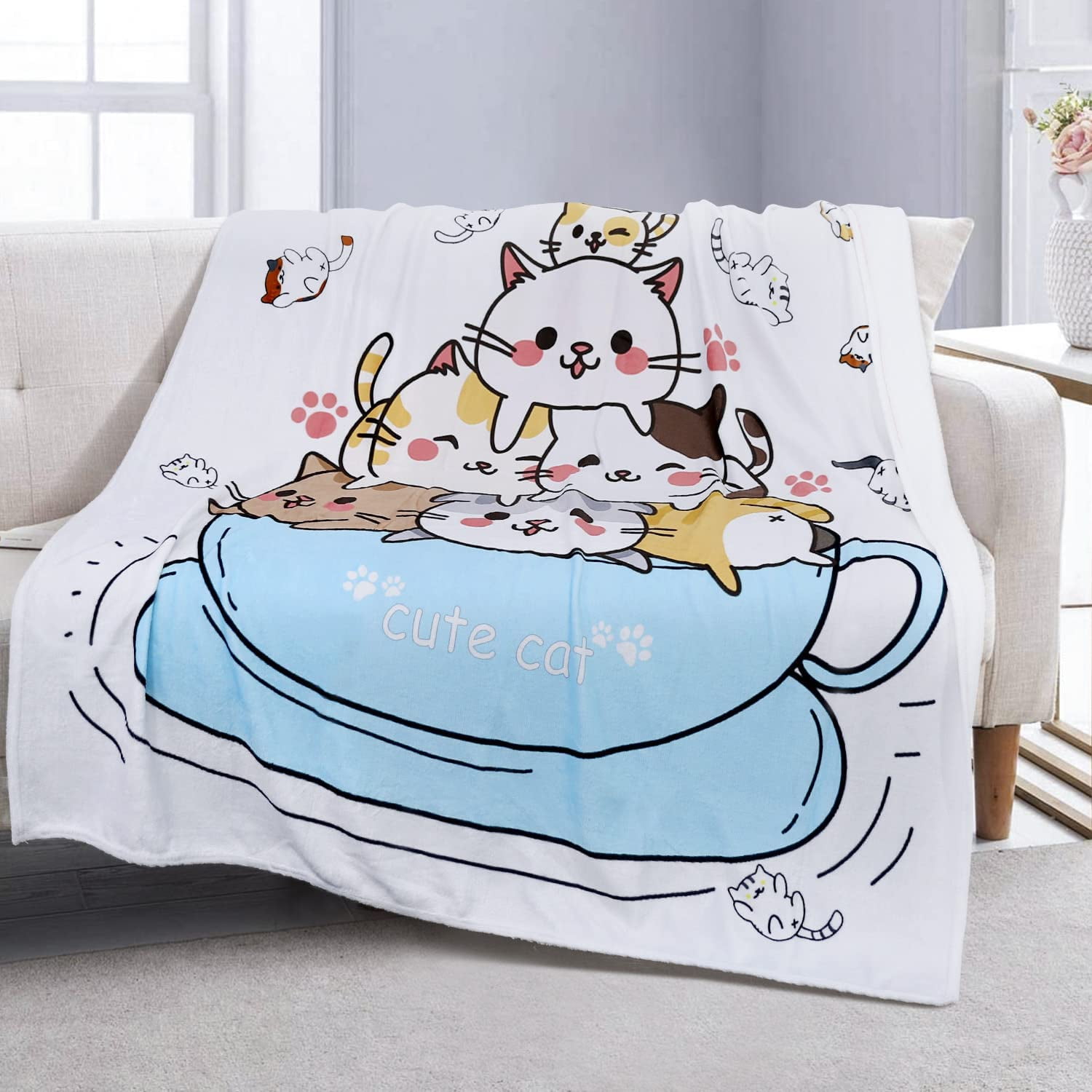 Kawaii Cat Blanket Cute Animal Print Kids Blanket Super Soft Cozy Plush  Blanket Boys Girls Sofa Bed Throw Blanket The Perfect Cat Gift for All Cat  Lovers 50x60 Inch 