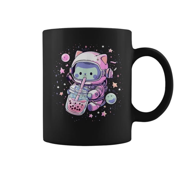 Kawaii Cat Bubble Boba Tea In Space Astronaut Anime Girls Coffee Mugs