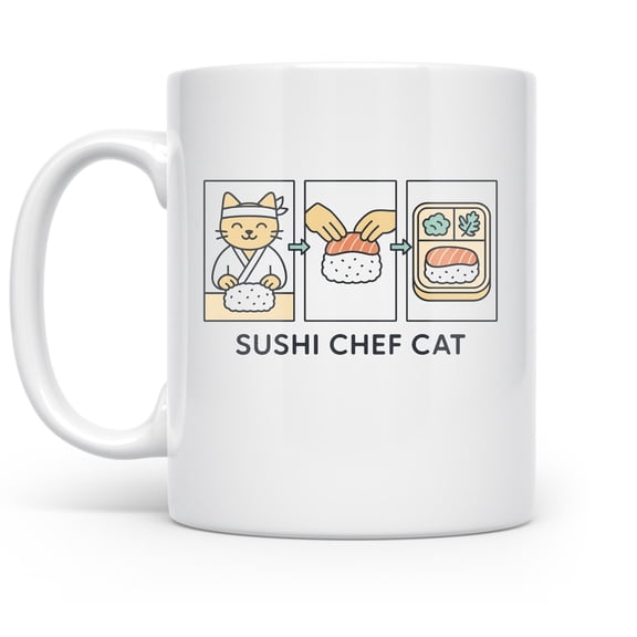 Kawaii Cat Chef, 11oz mug for sushi lovers and cute bento blueprint kitchen decor accent