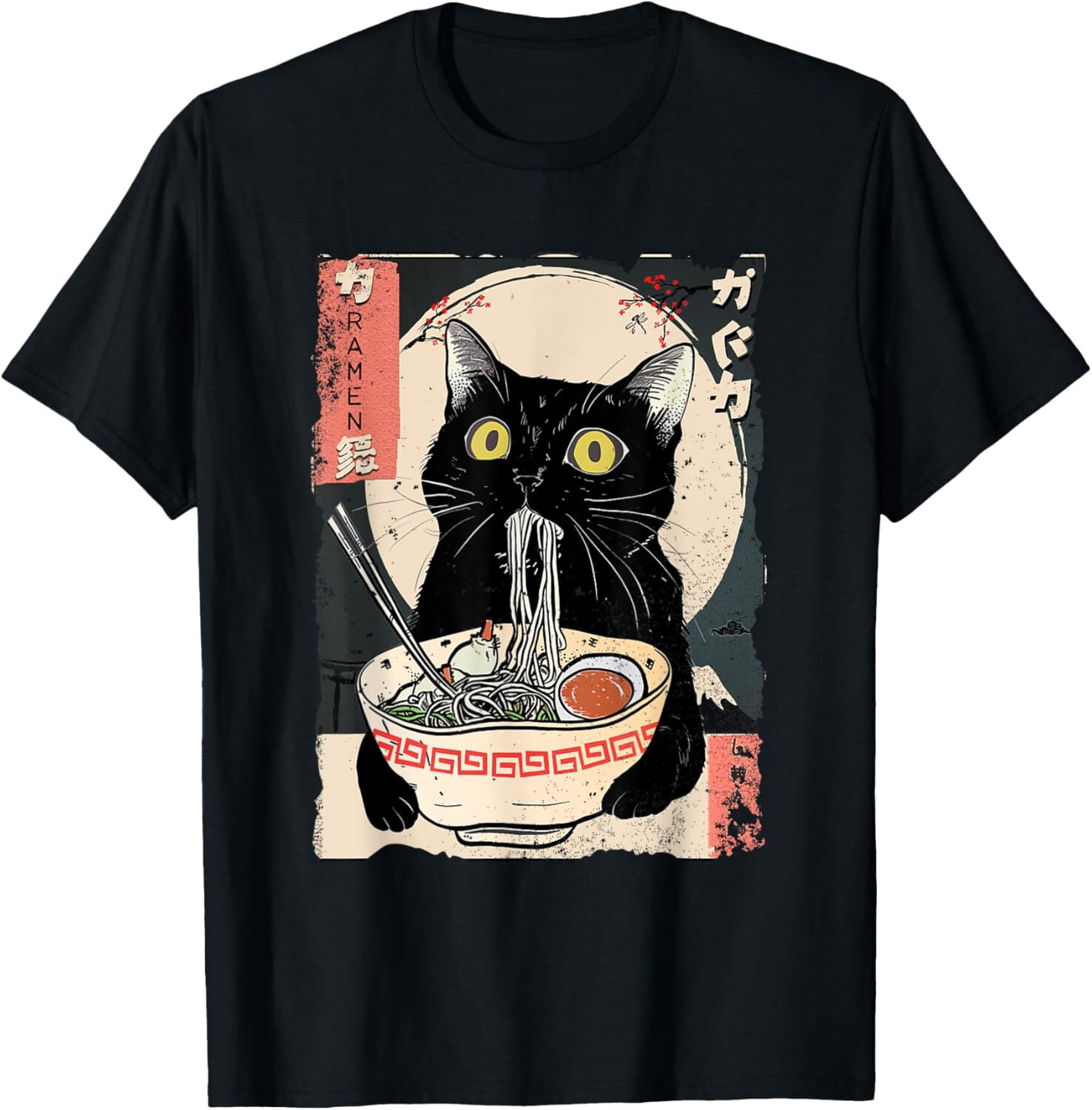 Kawaii Cat Eating Ramen Noodles Funny Anime T-Shirt - Cute Japanese Design For Girls & Teens