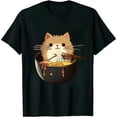 thumbnail image 1 of Kawaii Cat Eating Ramen Noodles Japanese Anime Kitten T-Shirt, 1 of 5