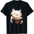 thumbnail image 1 of Kawaii Cat Eating Ramen Noodles Japanese Food Anime T-Shirt, 1 of 5