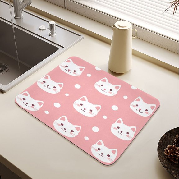 Kawaii Cat Face Pattern Drying Mat Diatomaceous Earth Super Absorbent Non-slip Rubber Sole Heat Resistant 230 Degrees Fahrenheit 15.711.8in