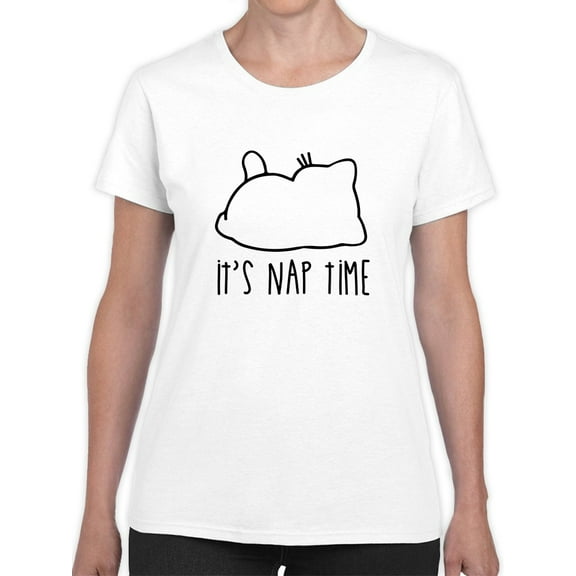 Kawaii Cat Kitty It's Nap Time Graphic Women White T-Shirt, Female Large